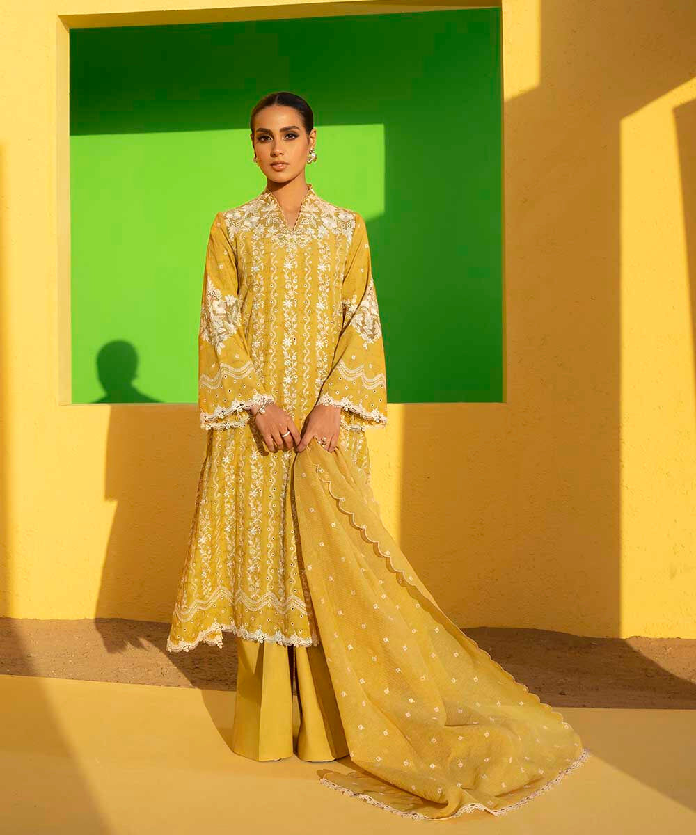 3 Piece - Embroidered Self Jacquard Suit
