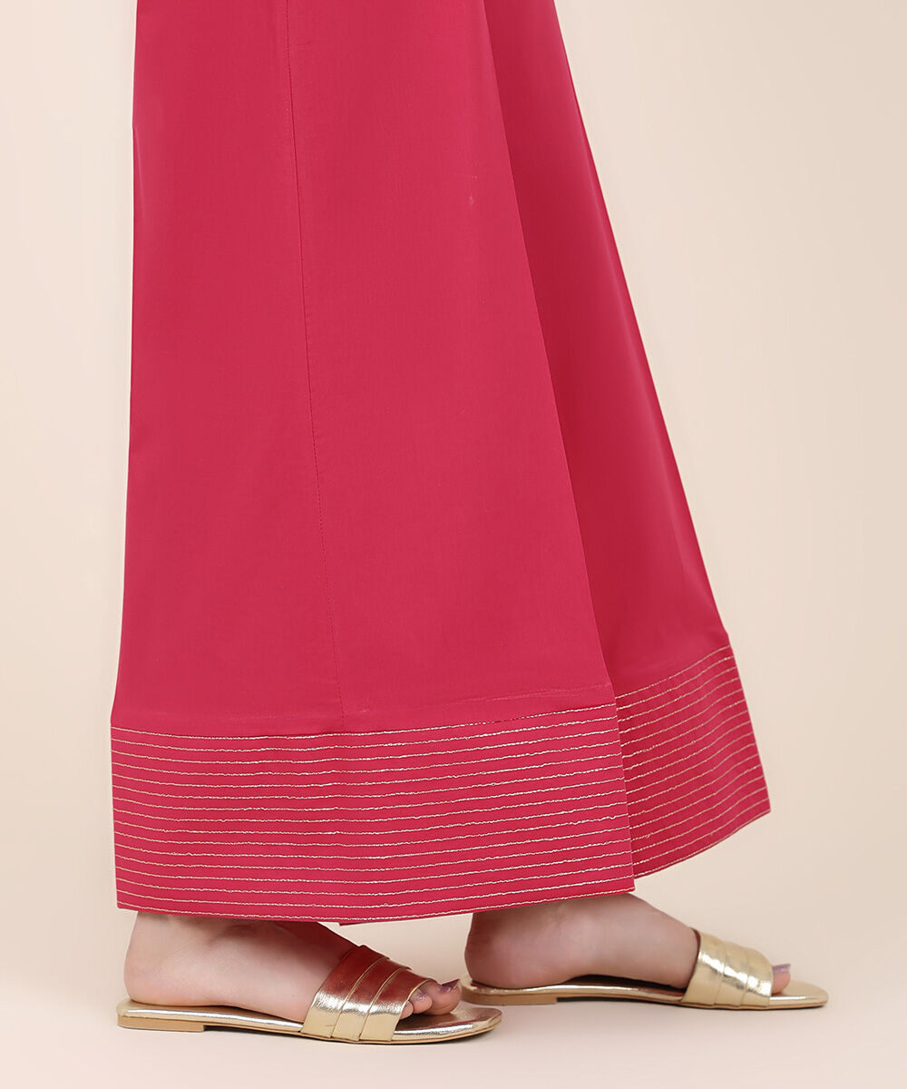 Women's RTW Cambric Pink Embroidered Flared Pants