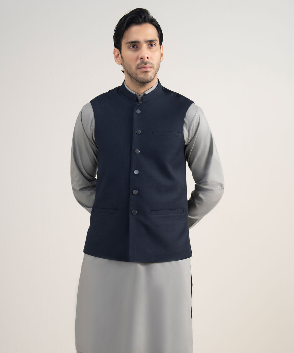 Men's Stitched Premium Suiting Navy Waistcoat
