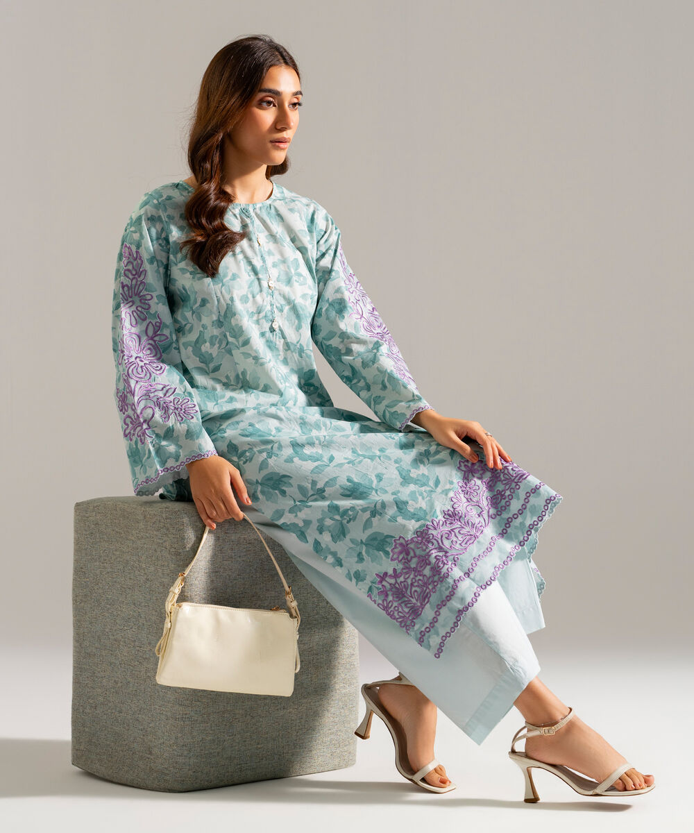 Women's RTW Lawn Embroidered Blue 2 Piece Suit