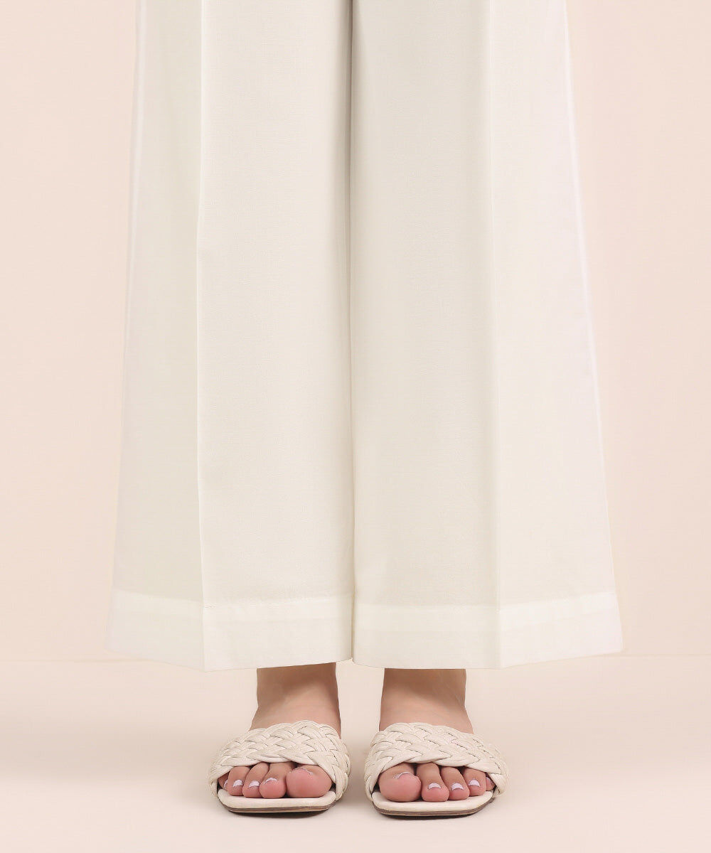 Woman - Off White Solid Cambric Culottes