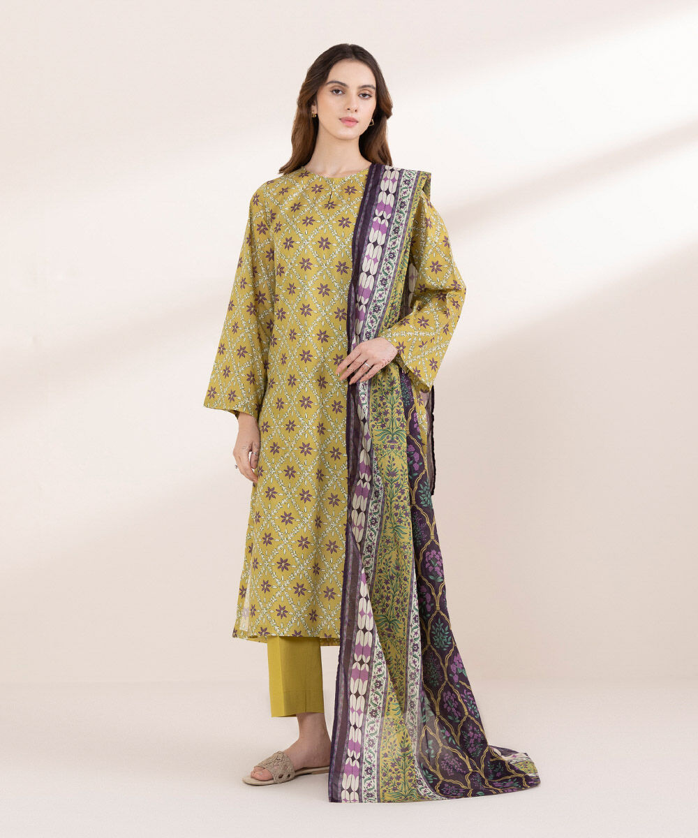 Fine Voile Purple Printed Dupatta