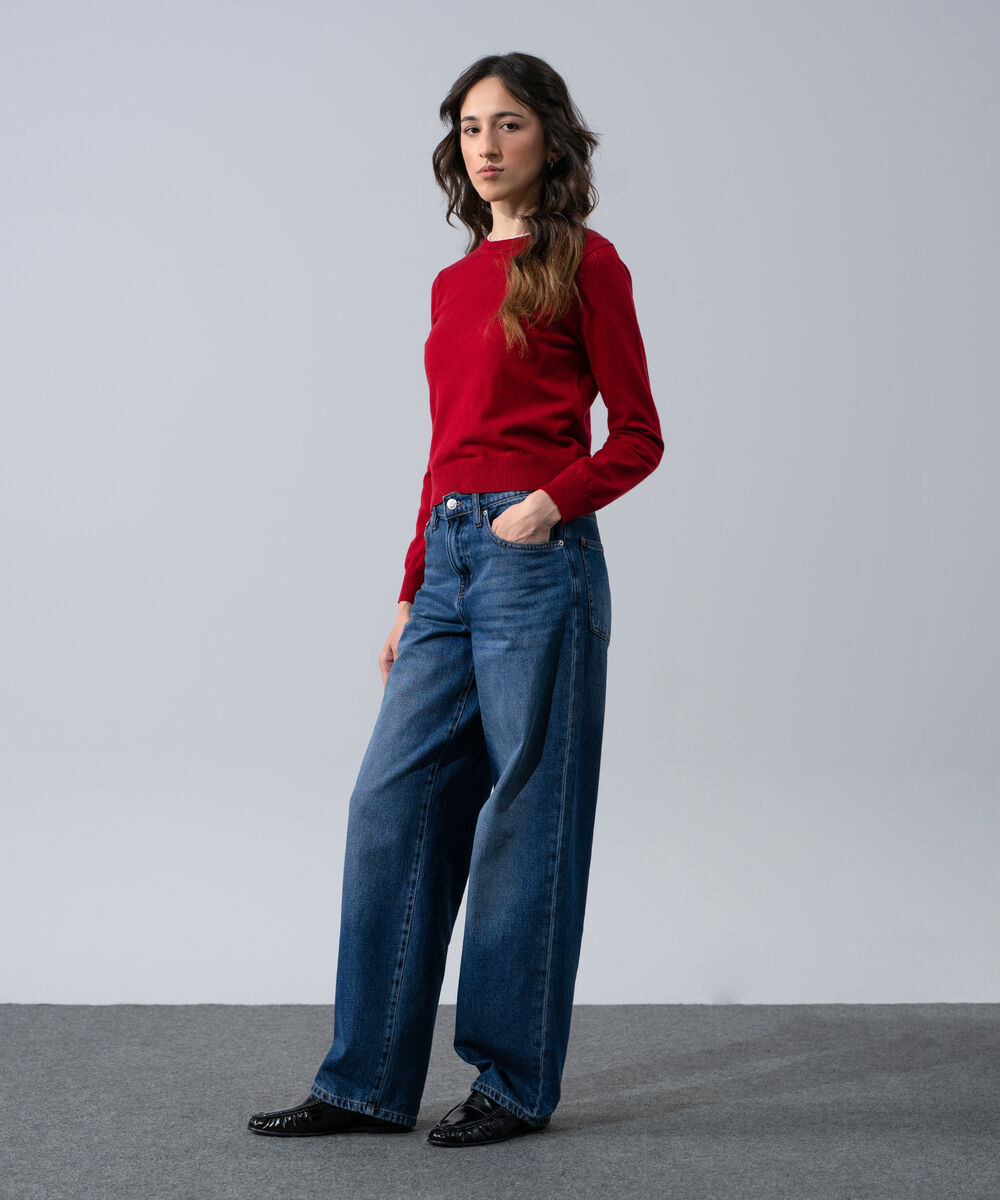 Women's Western Wear Red Round Neck Knit Sweater