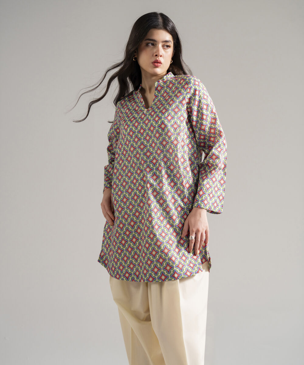Women's RTW Cambric Printed Off White 2 Piece Suit