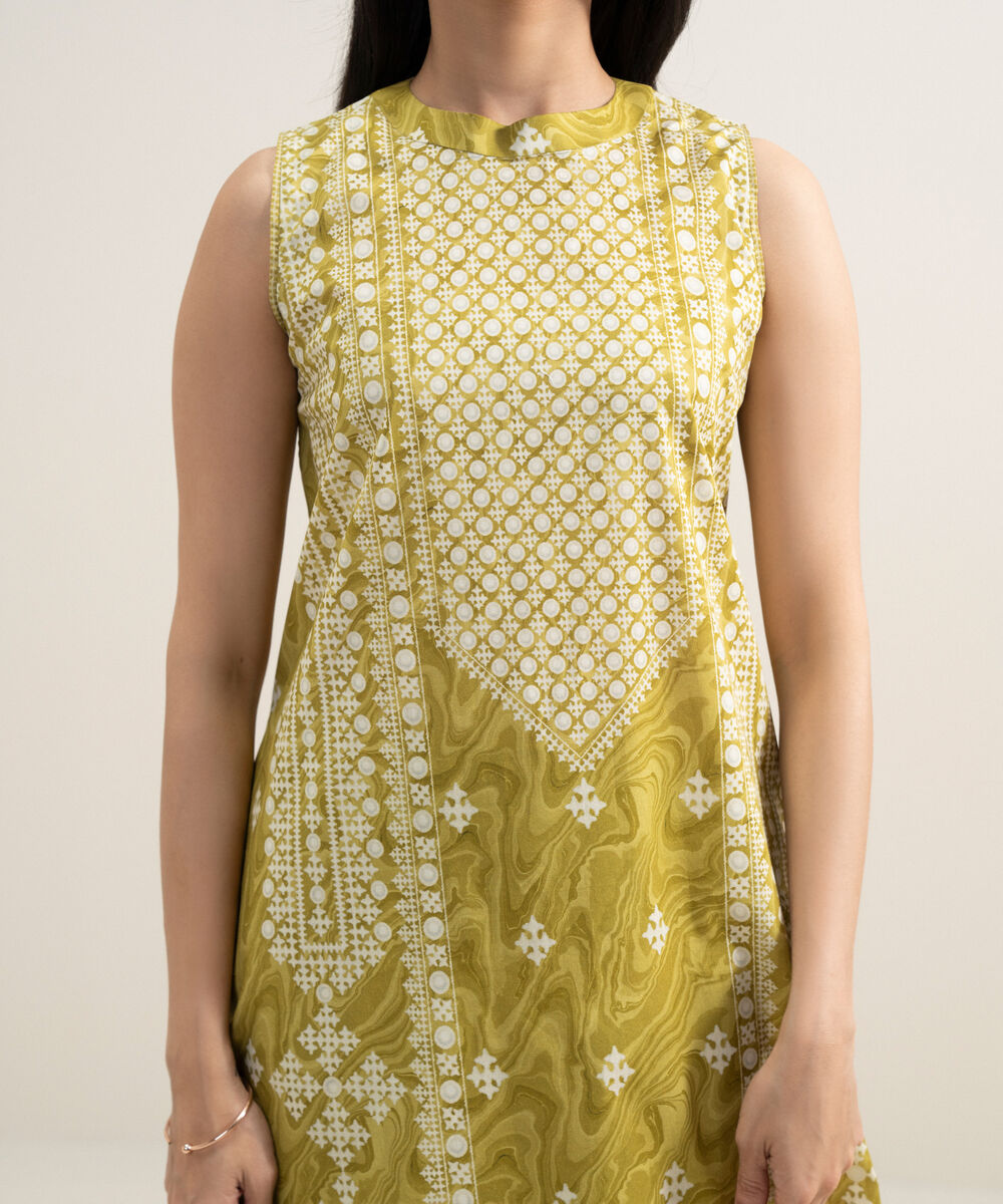 Women's Unstitched Lawn Printed Mustard 3 Piece Suit