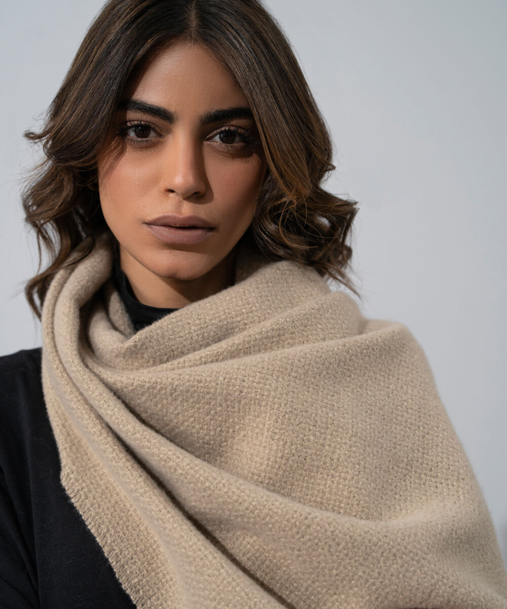 Women's Western Wear Taupe Polyester Plain Woolen Scarf