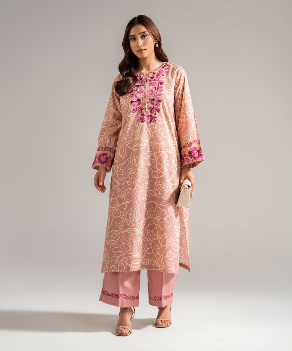 Women's RTW Lawn Embroidered Peach 2 Piece Suit