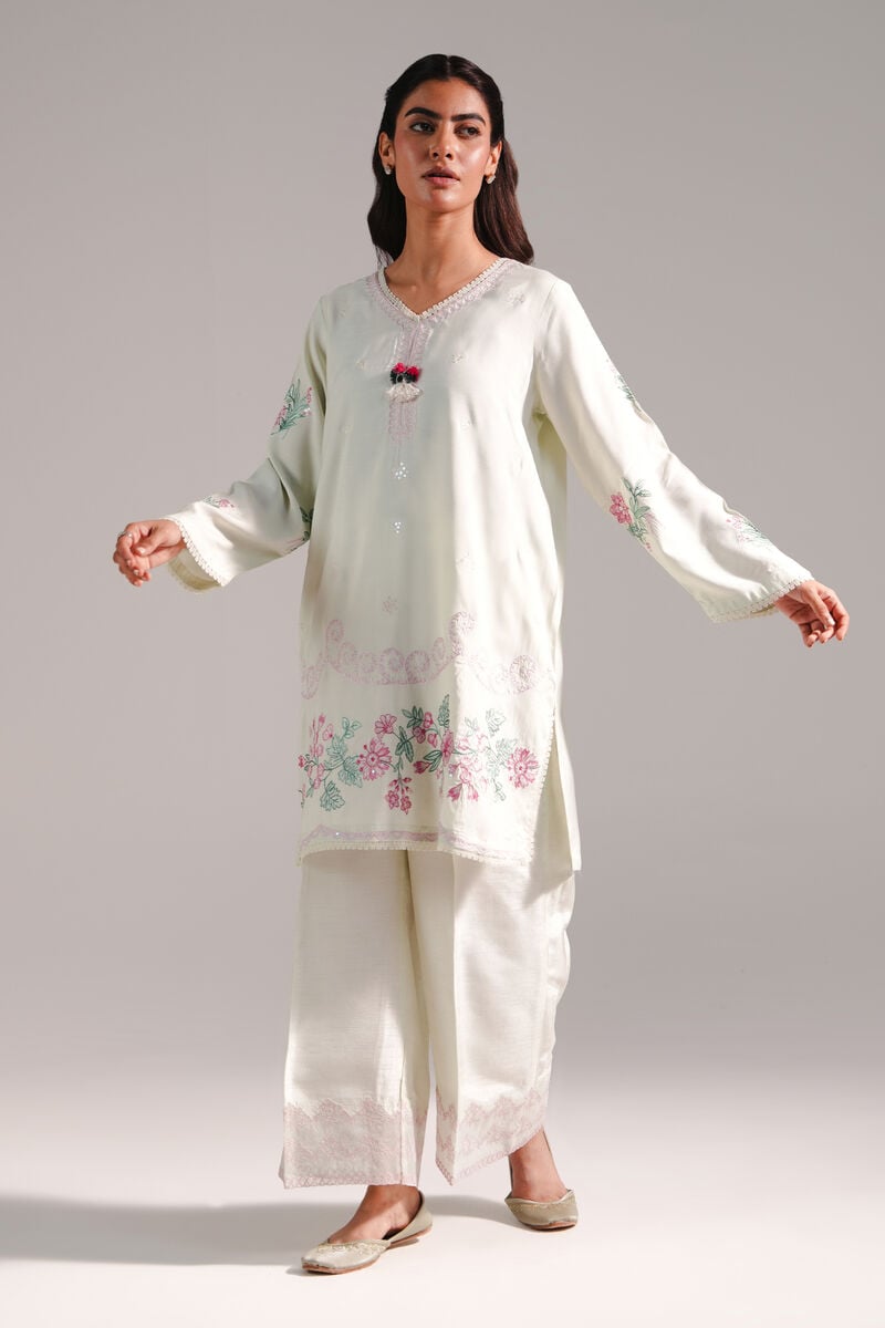 2 Piece - Embroidered Raw Silk Suit