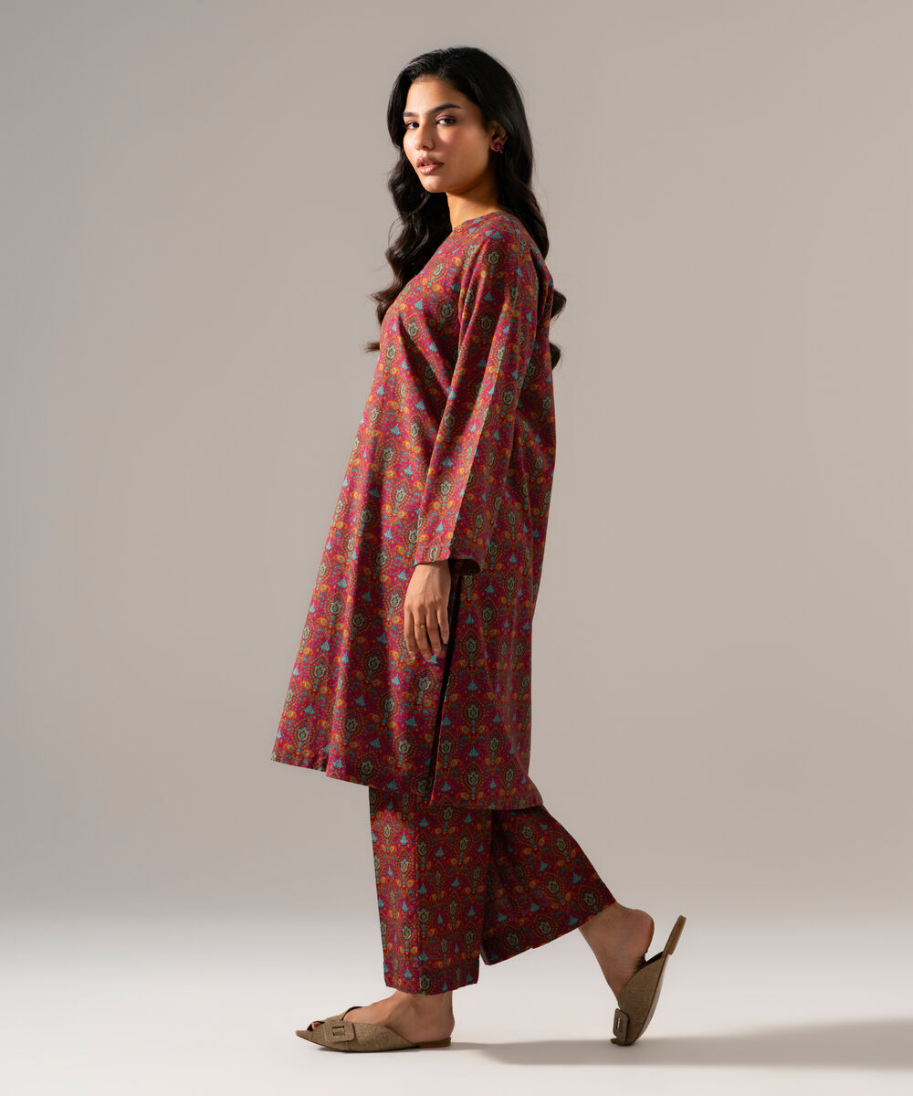 Women's RTW Khaddar Printed Maroon 2 Piece Suit