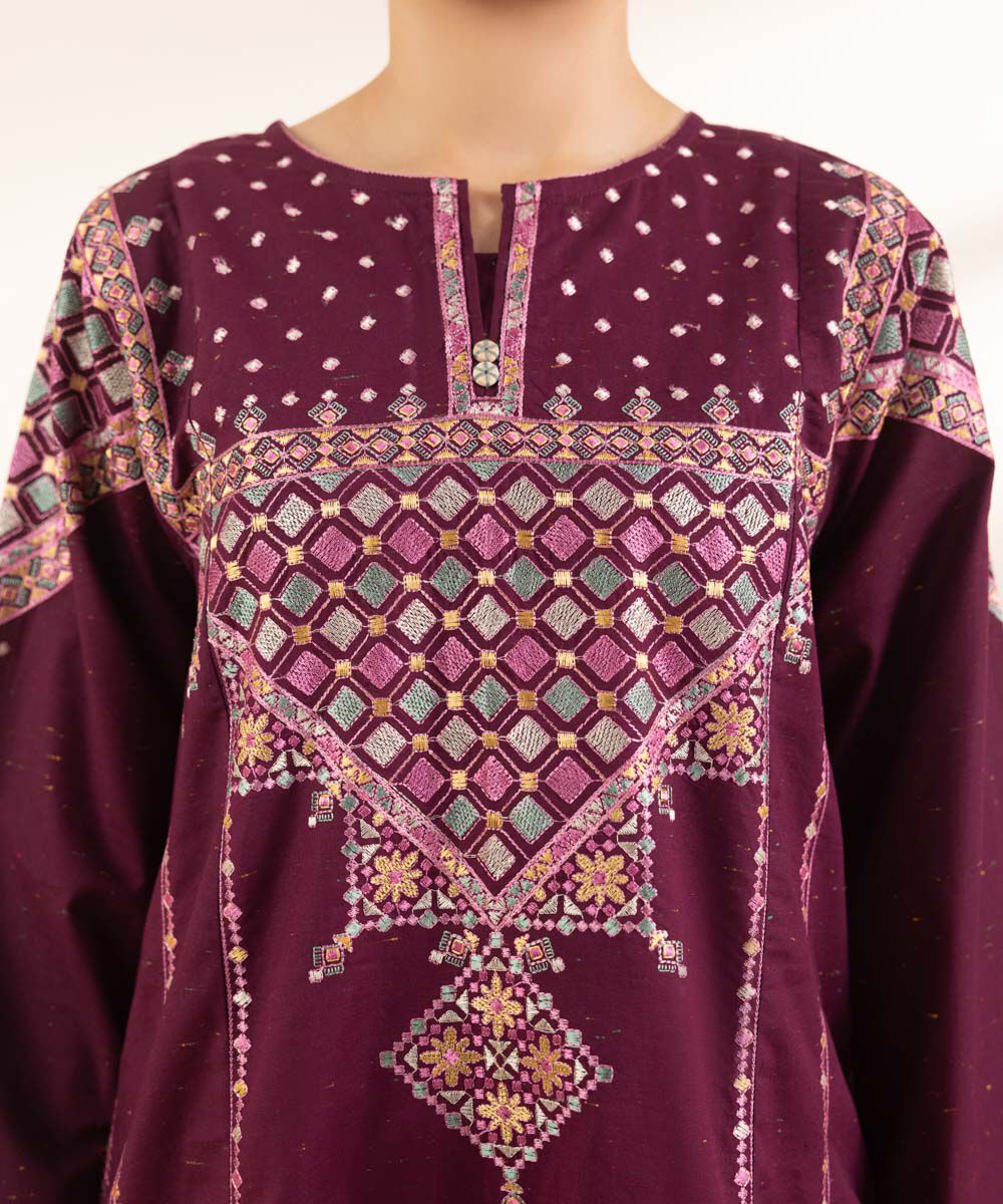 Women's Pret Multineps Pink Embroidered A-Line Shirt