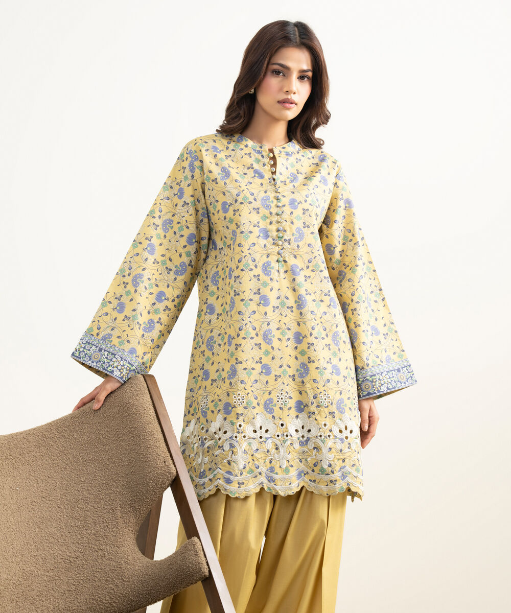 Women's Unstitched Lawn Embroidered Yellow 2 Piece Suit
