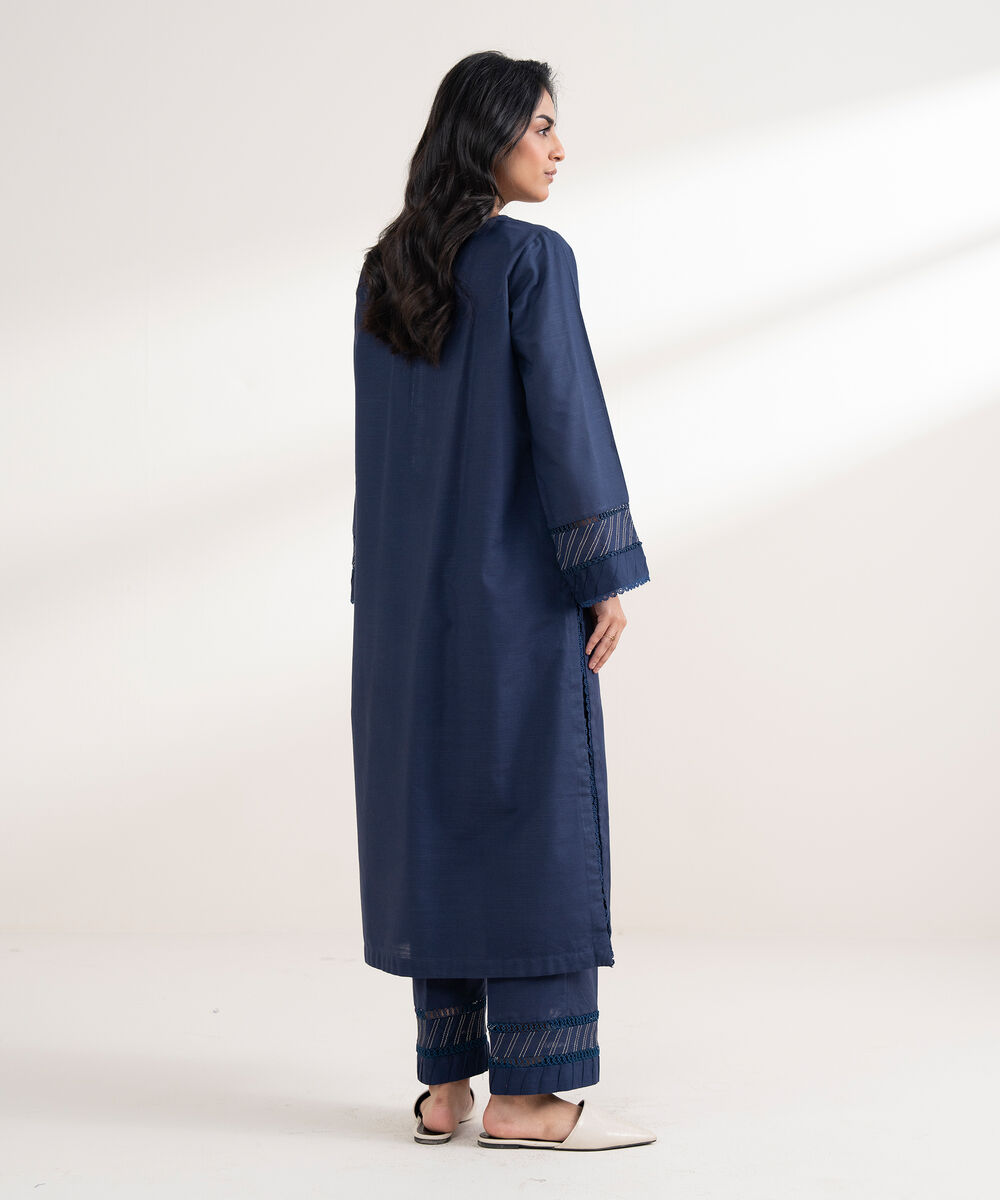 Women's RTW Light Khaddar Embroidered A-Line Blue Shirt