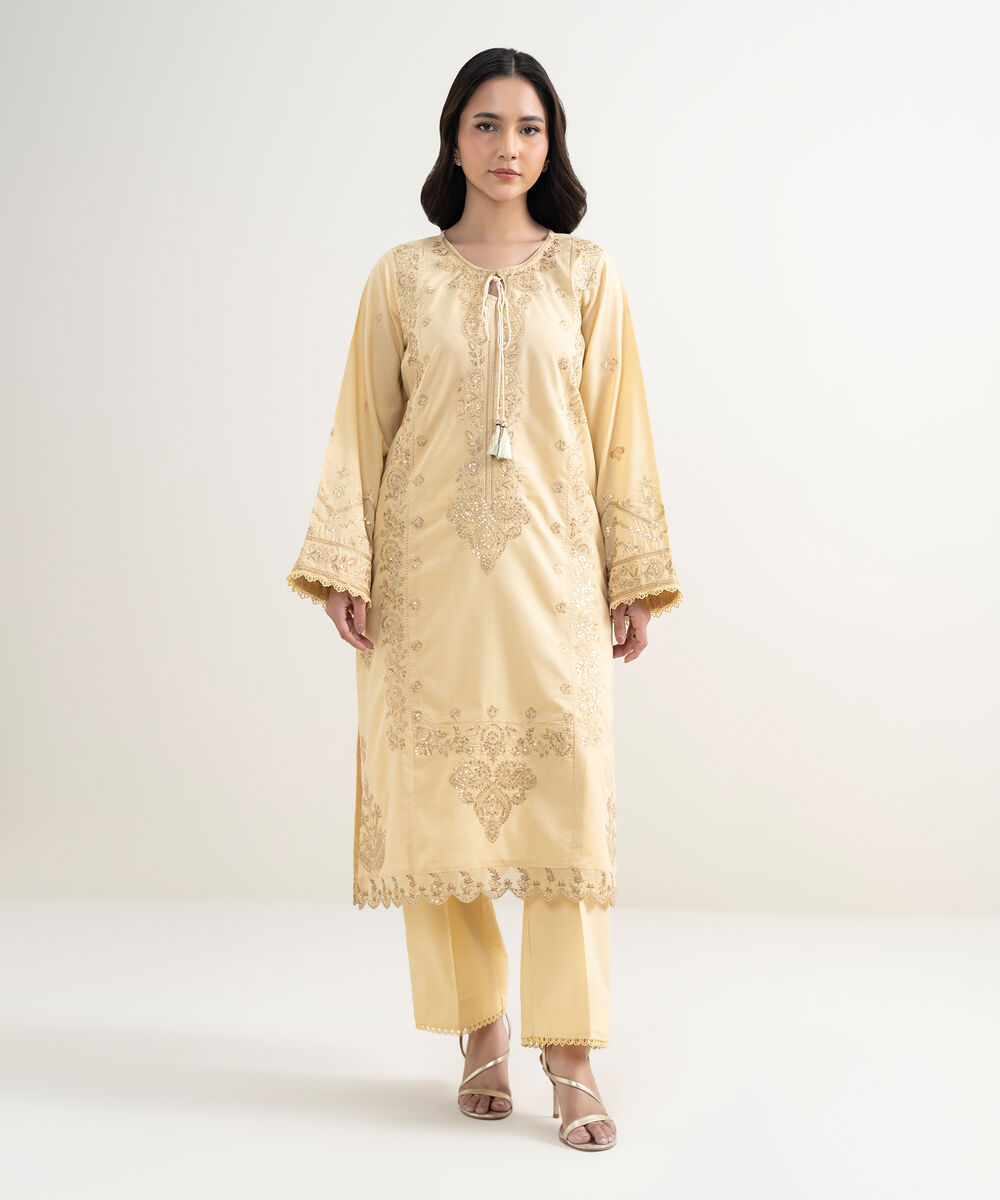 Women's RTW Zari Lawn Embroidered Yellow 2 Piece Suit