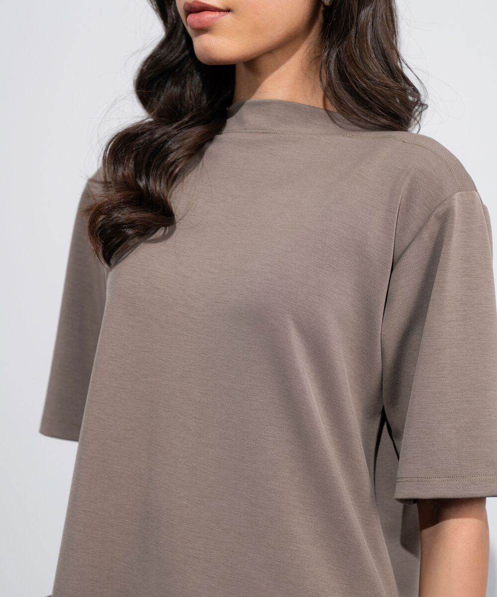 Women's Western Brown Soft Lux Slash Neck T-Shirt