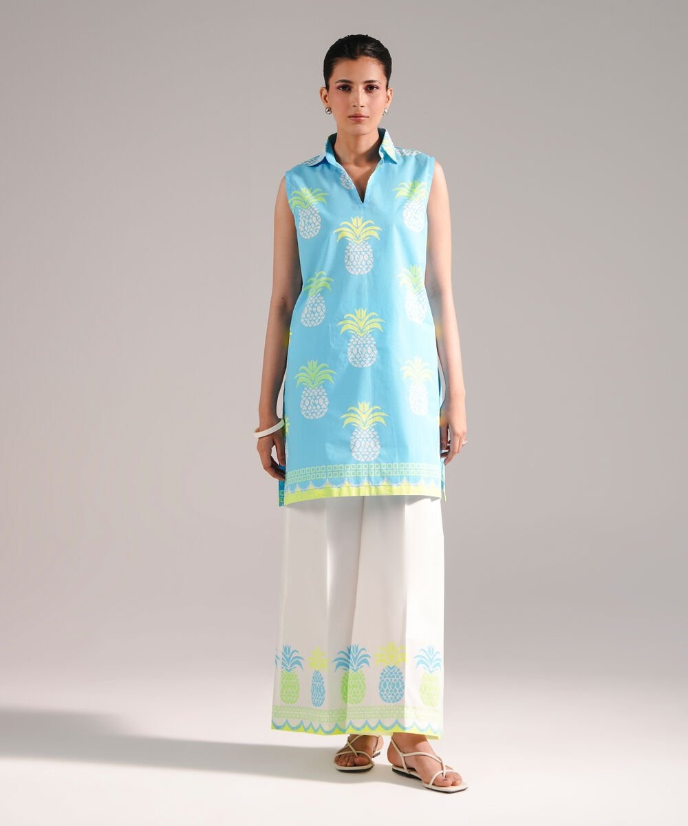 Women's RTW Dobby Printed Bright Blue 2 Piece Suit