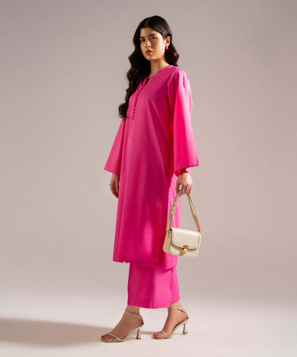 Women's RTW Dobby Solid Pink Straight Shirt
