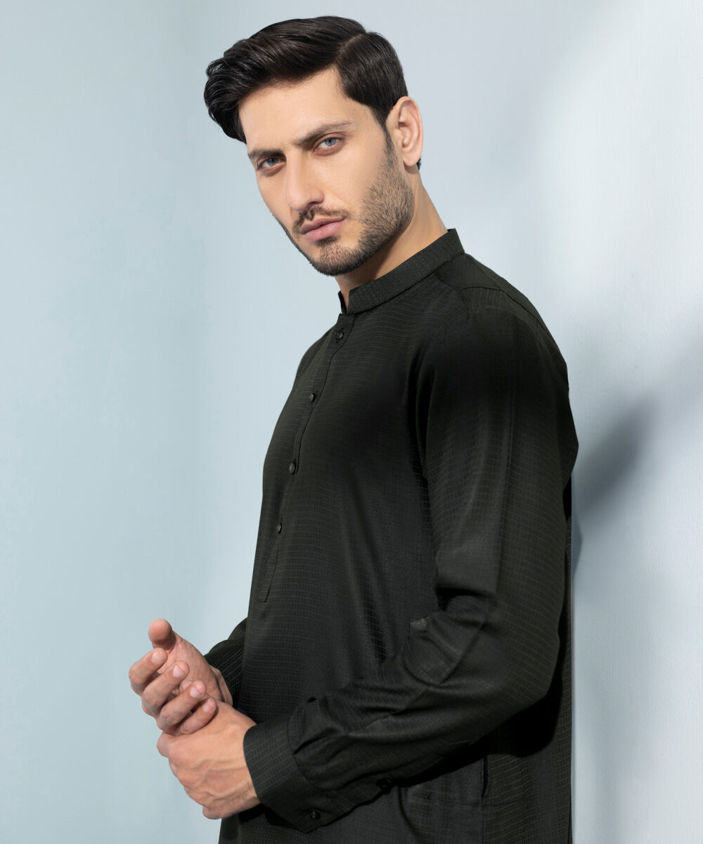 Men's Stitched 2 PC Black Dobby Suit