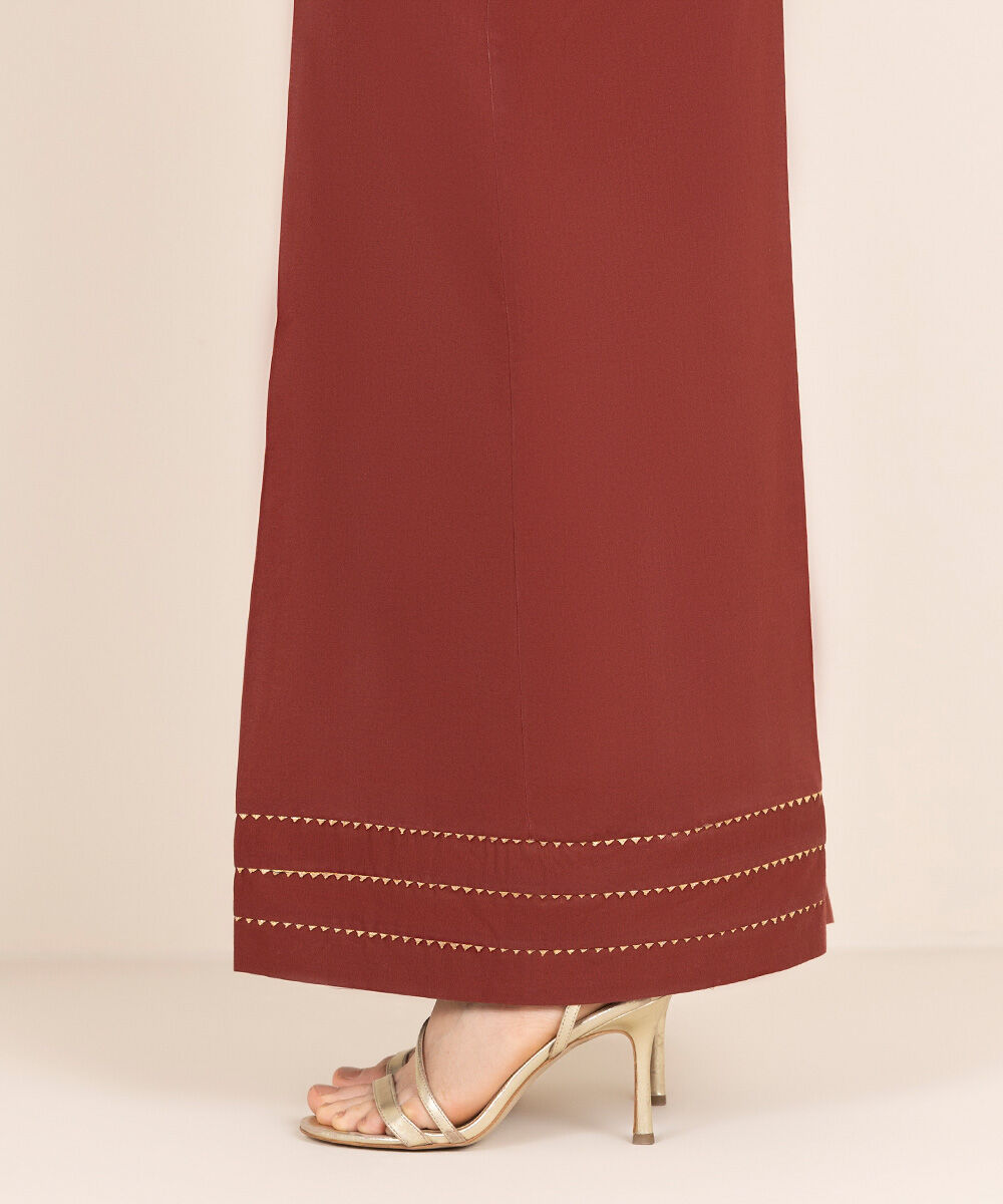 Women's RTW Cambric Red Solid Flared Pants