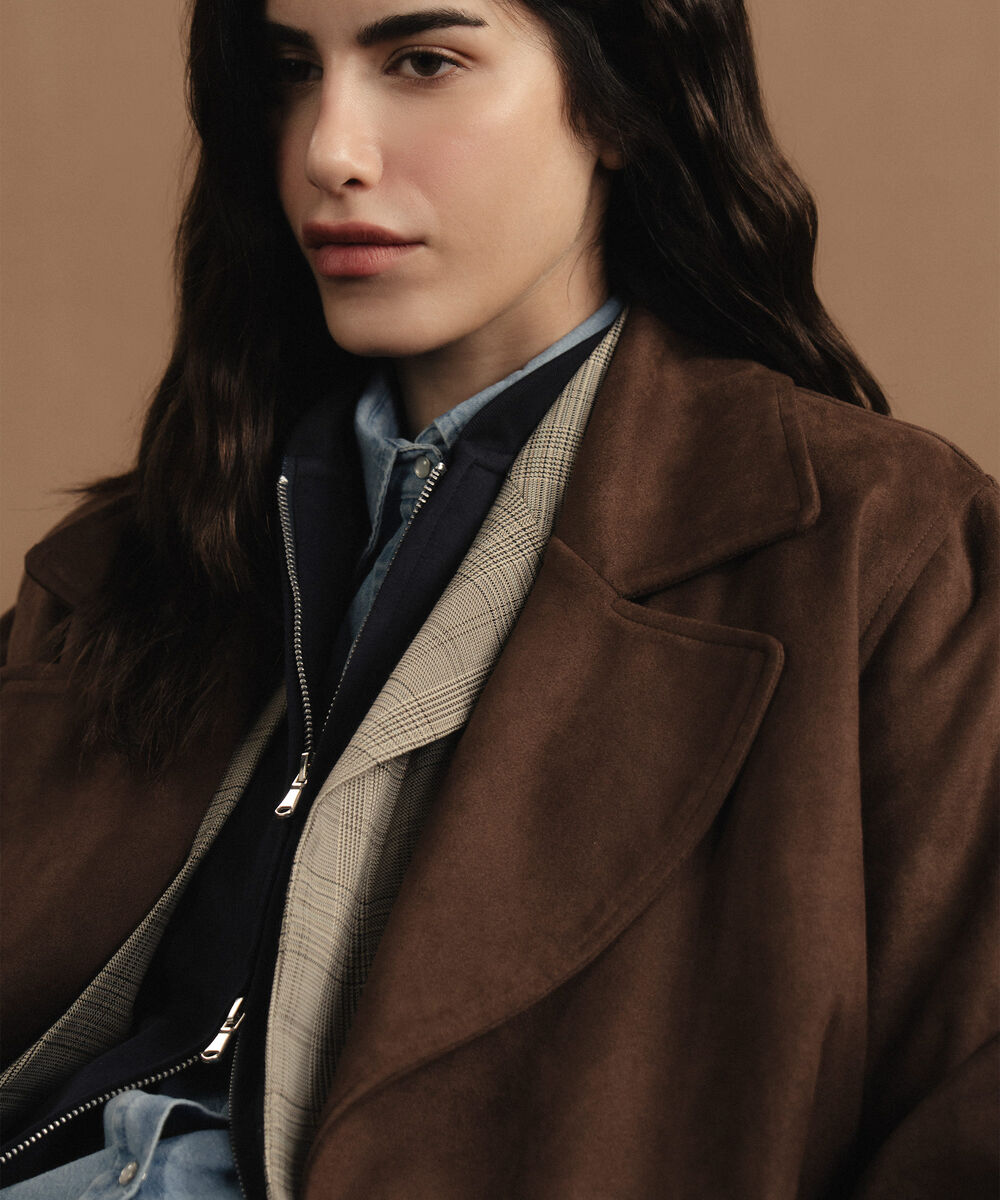 Women's Western Wear Light Camel Faux Suede Trench Coat