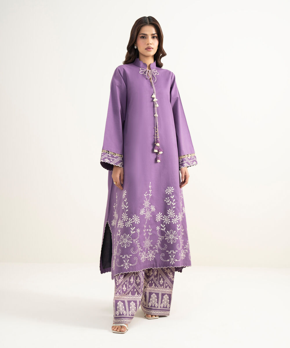 Women's Unstitched Lawn Embroidered Purple 2 Piece Suit