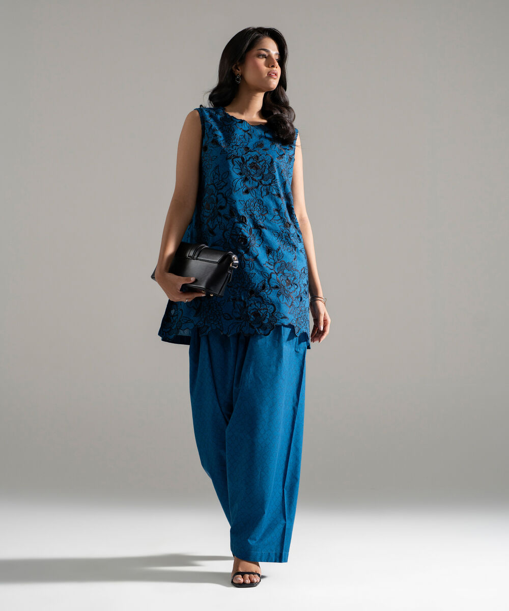 Women's RTW Lawn Embroidered Dark Blue 2 Piece Suit