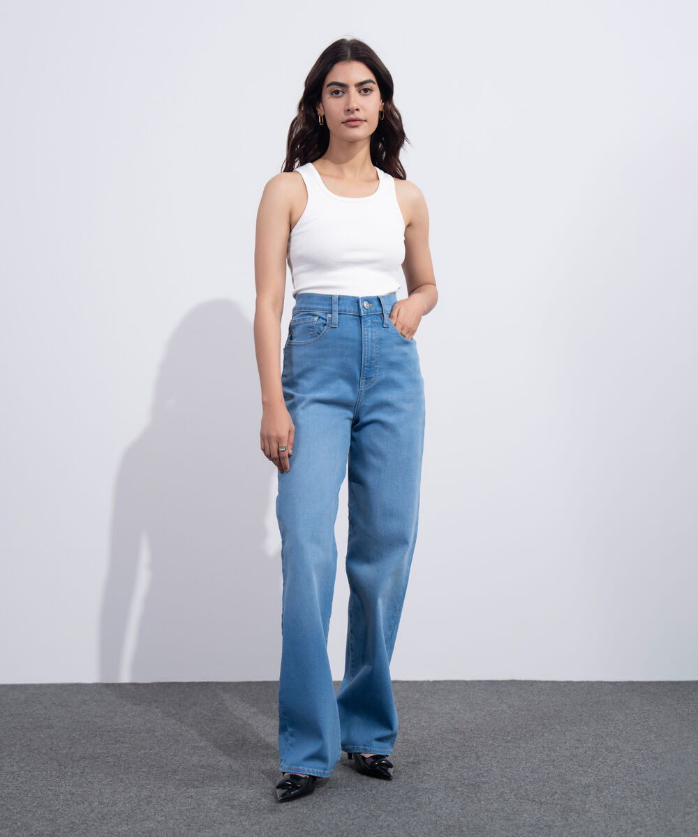 Women's Western Mid Blue Wash High Rise Straight Jeans
