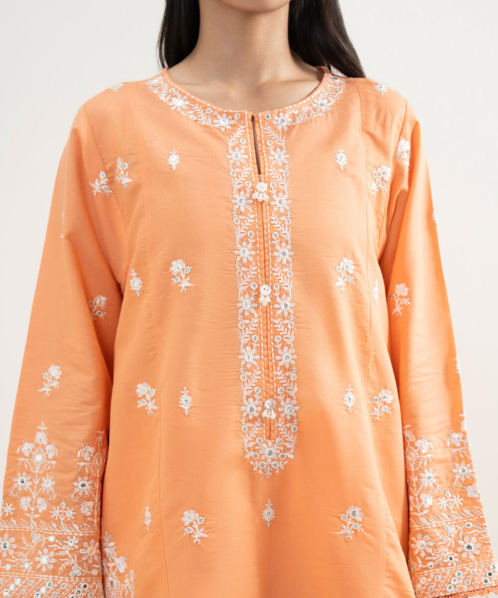 Women's RTW Zari Cotton Embroidered Cream White 3 Piece Suit