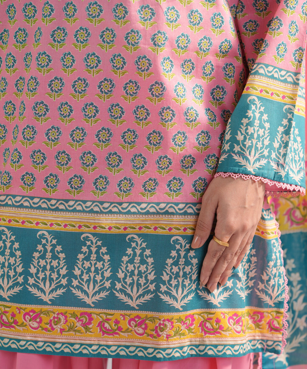 Women's RTW Lawn Printed Pink 3 Piece Suit