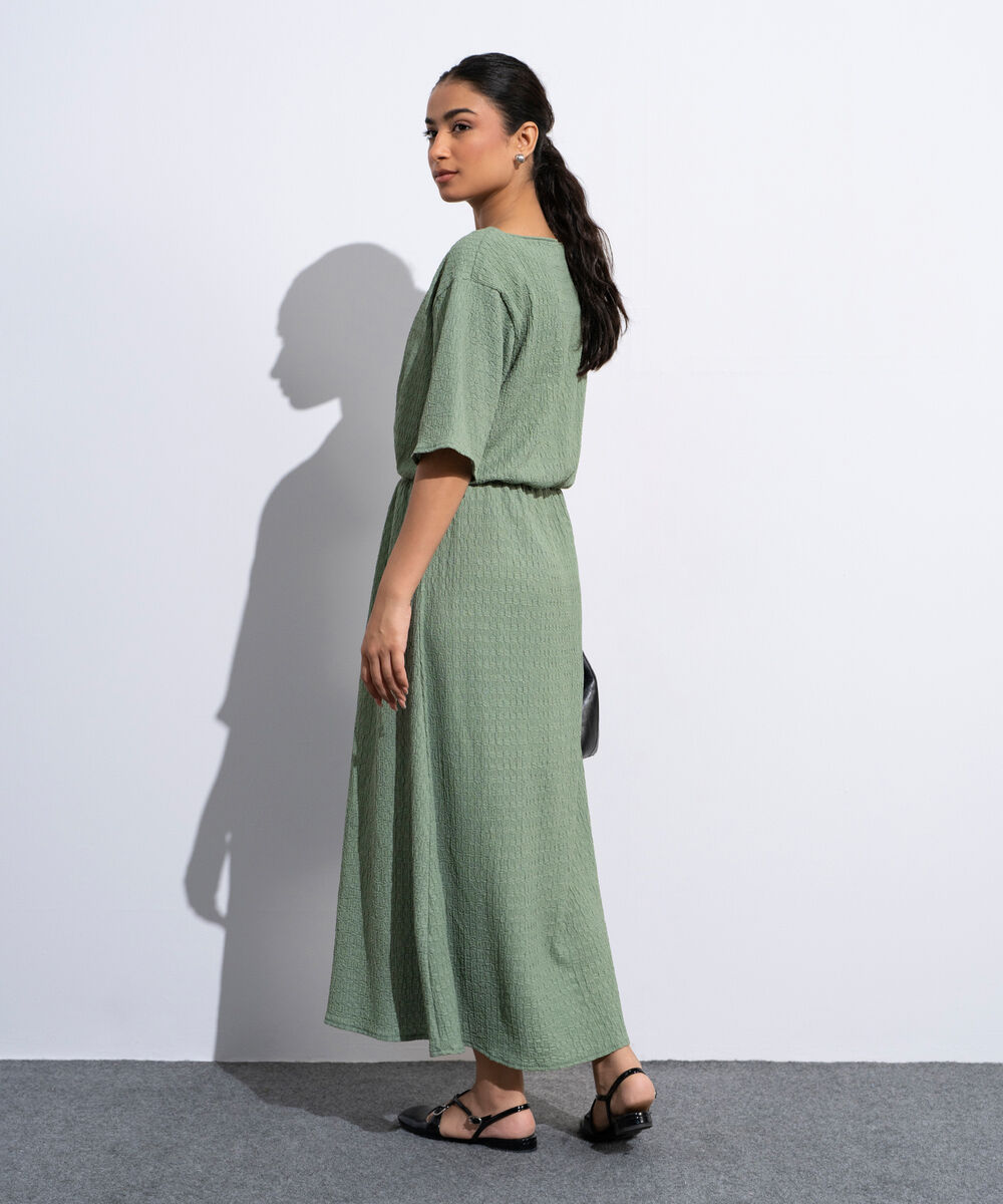 Women's Sage Green Midi Dress In Textured Fabric