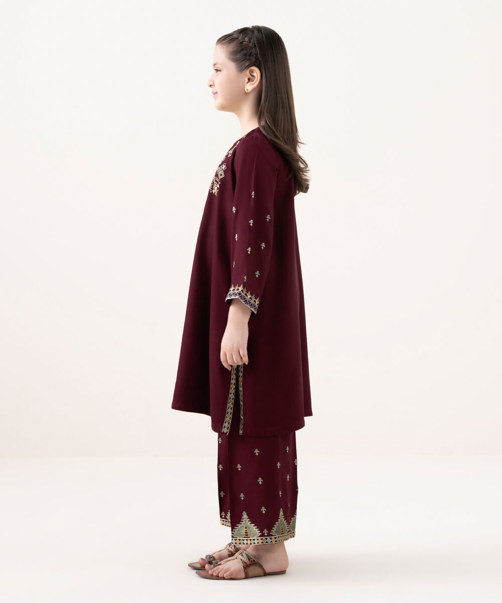 Girl's Bedford  Embroidered Maroon 2 Piece Suit