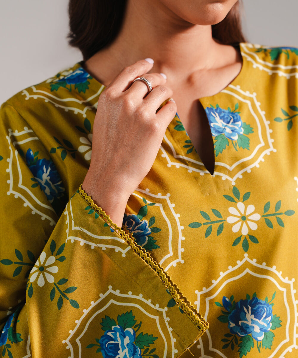 Women's RTW Cotton Viscose Printed Green 2 Piece Suit