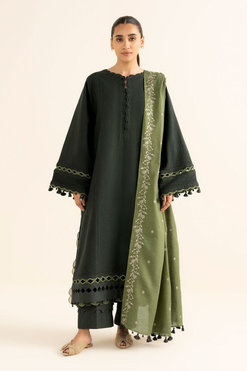 3 Piece - Embroidered Cotton Jacquard Suit