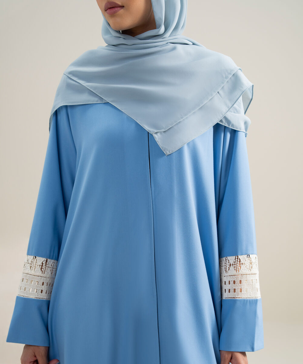 Women's Polyester Blue Lace Trim Abbaya