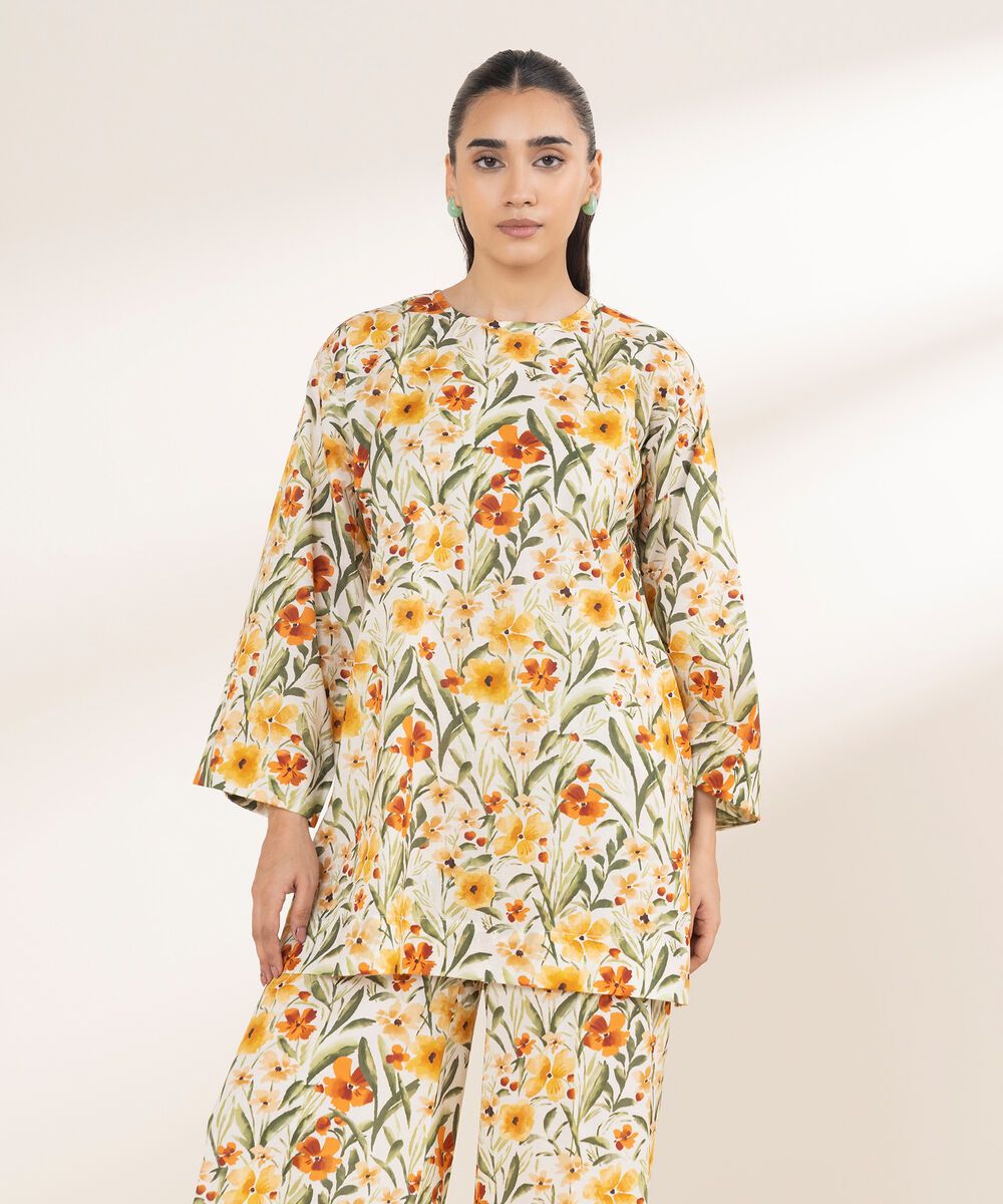 Women's RTW Lycra Multi Printed Drop Shoulder Shirt