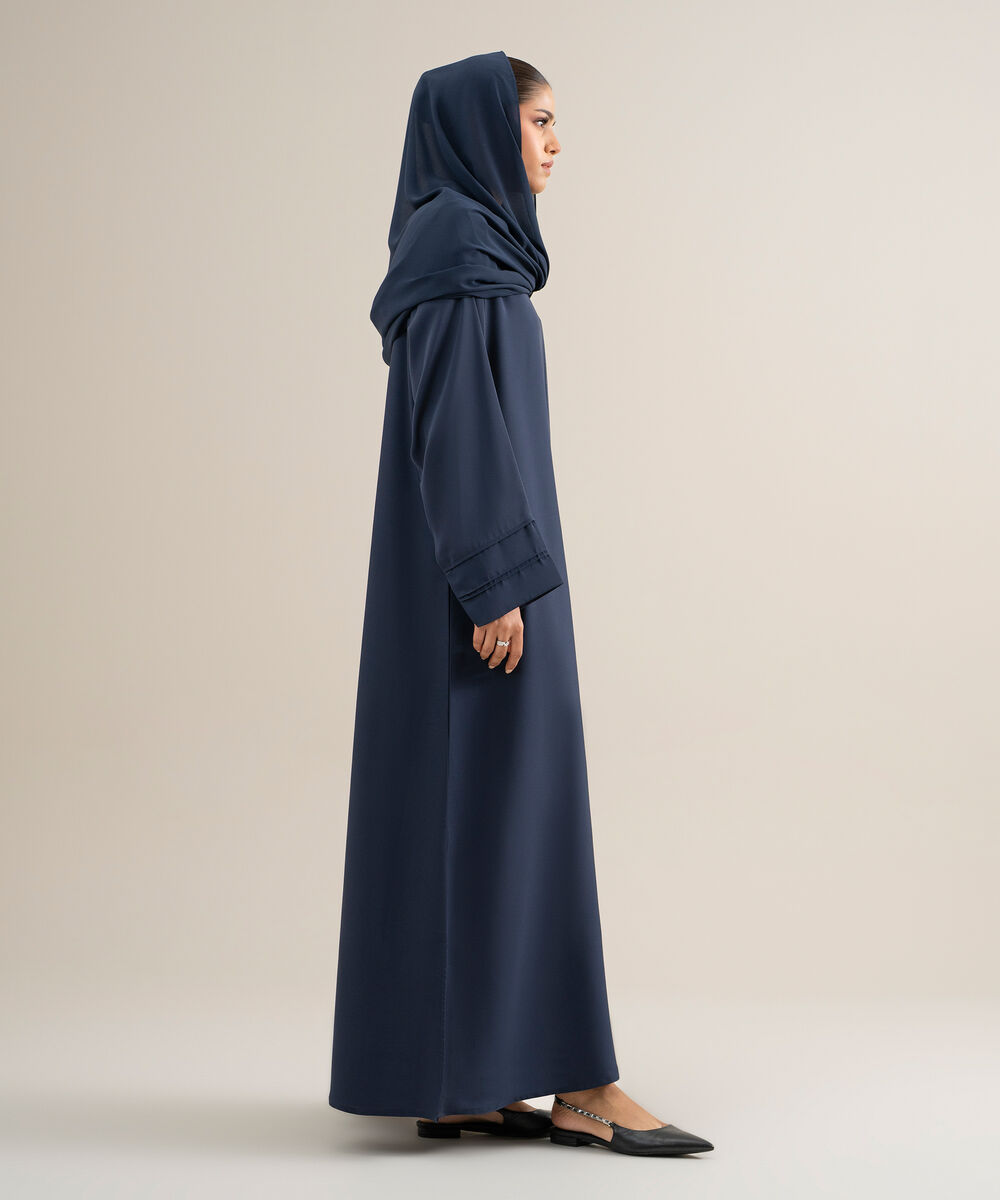 Women's Polyester Navy Blue Kimono Abaya Set