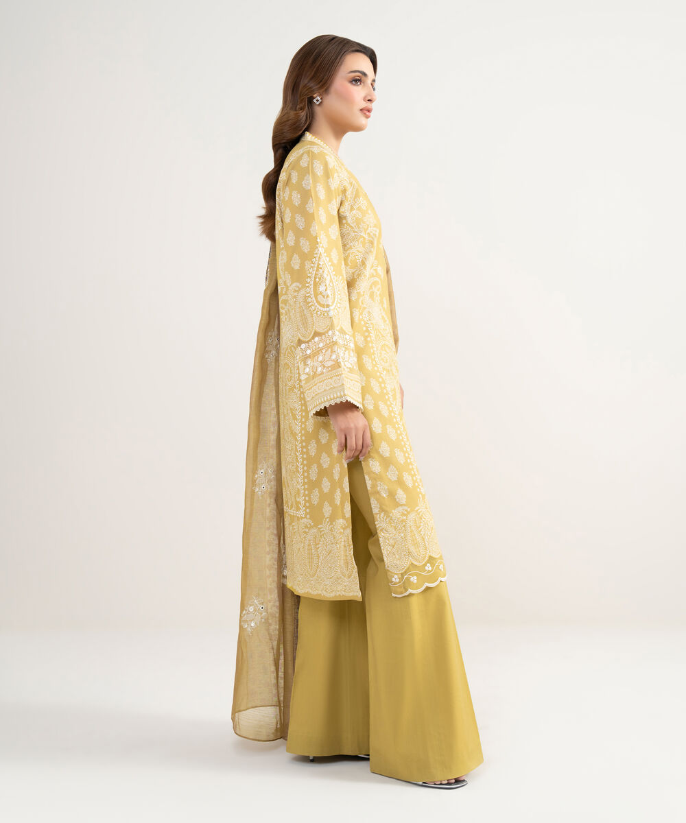 Women's Unstitched Lawn Embroidered Yellow 3 Piece Suit