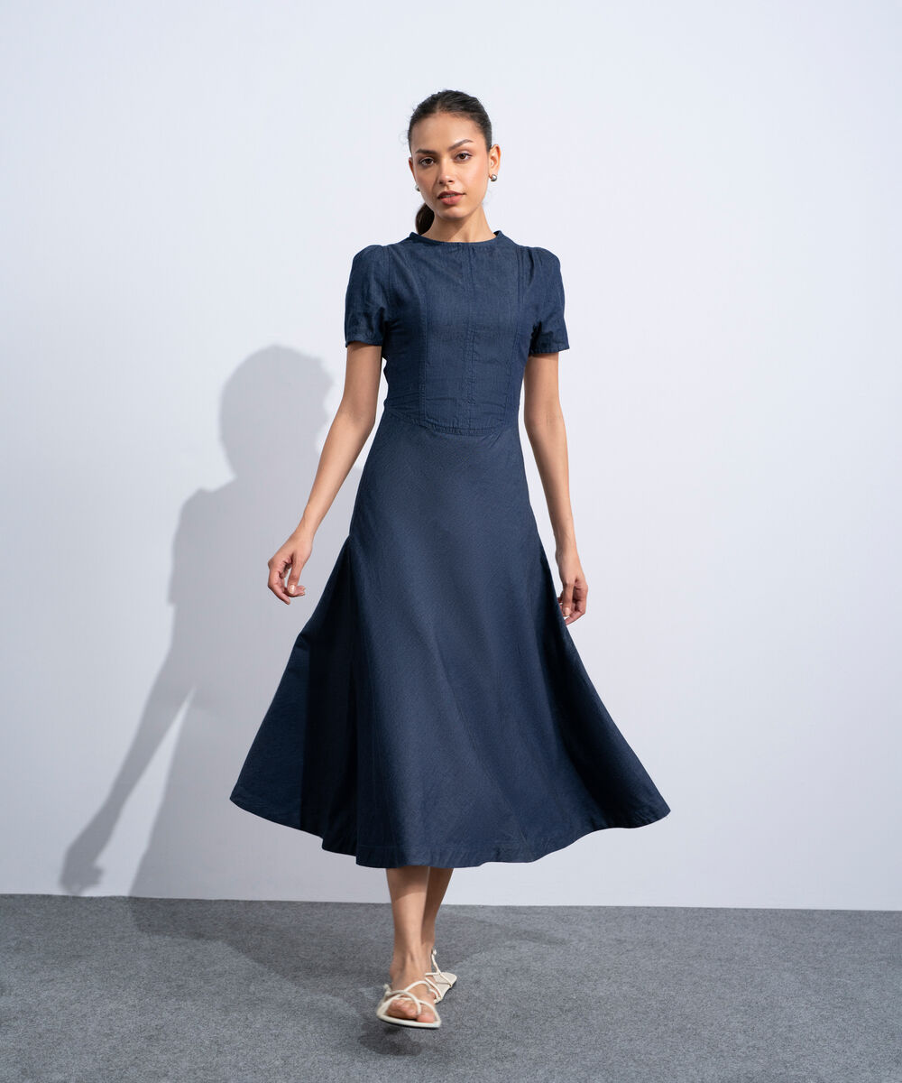 Women's Western Rinse Wash Puff Sleeve Denim Dress