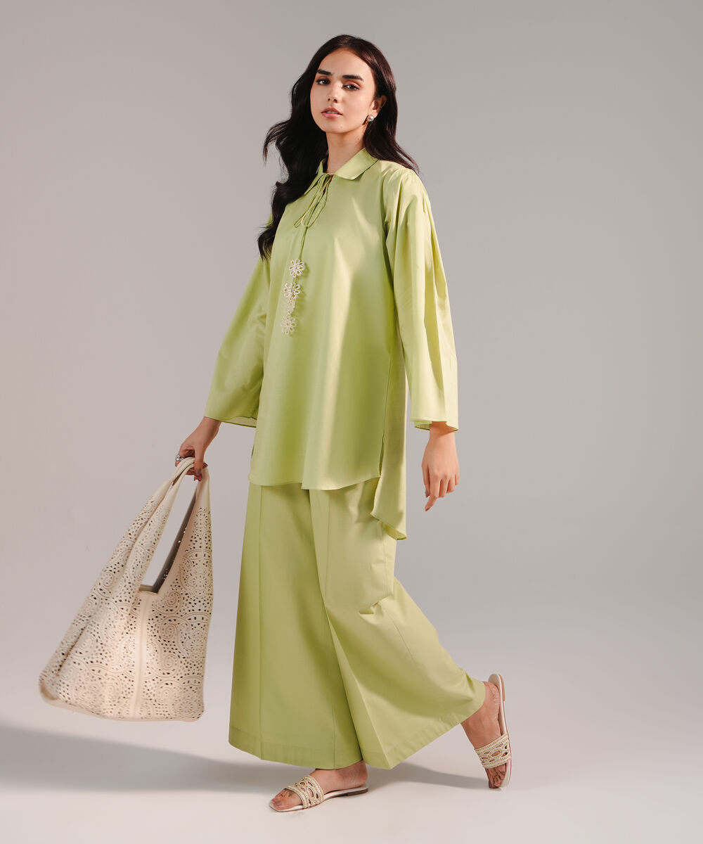 Women's RTW Crosshatch Solid Green Straight Shirt