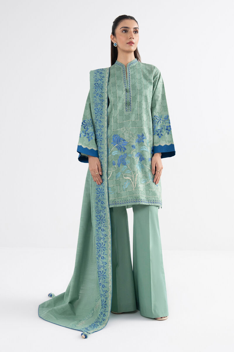 3 Piece - Embroidered Cotton Jacquard Suit