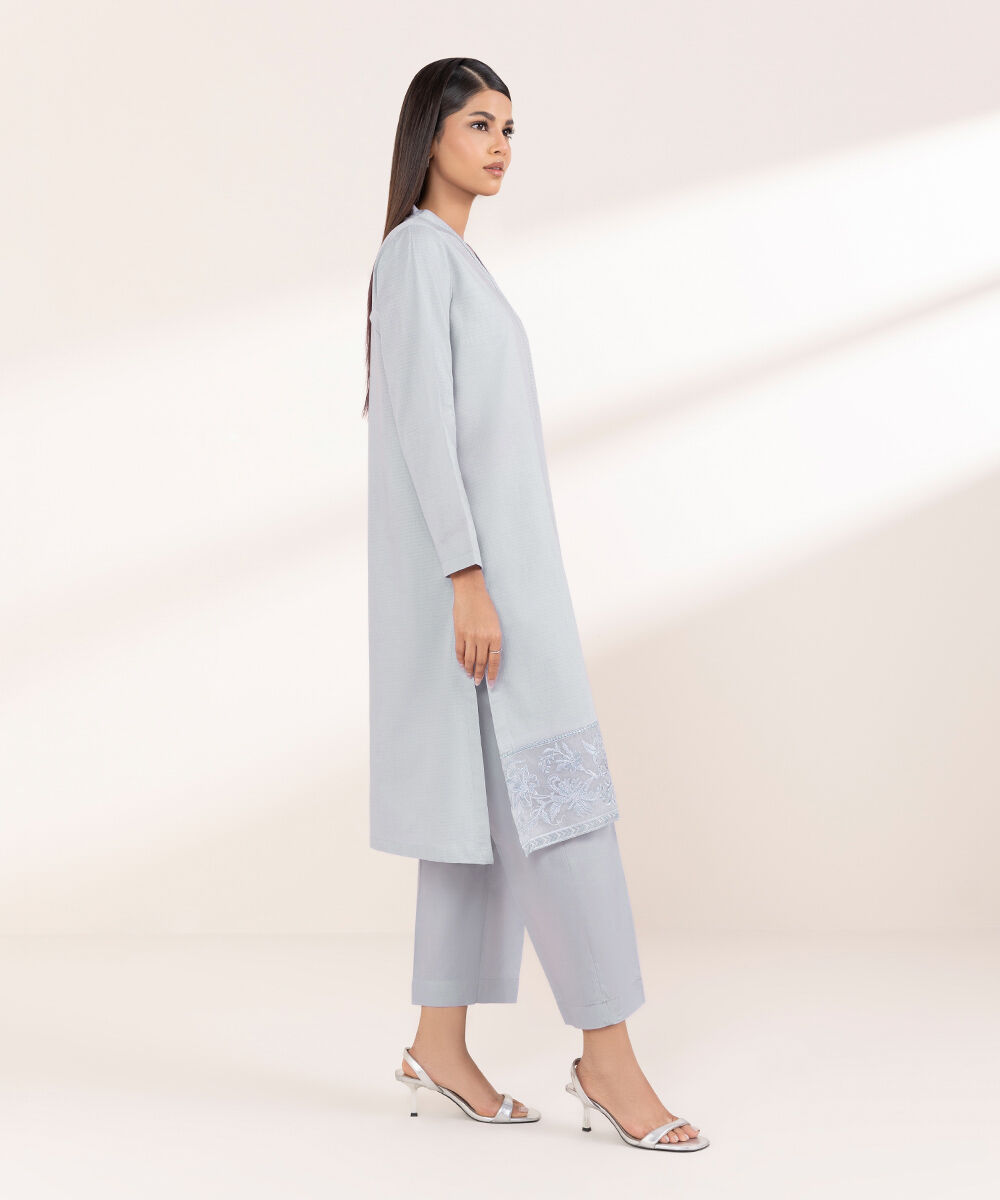 Women's RTW Dobby Purple Embroidered A-Line Shirt