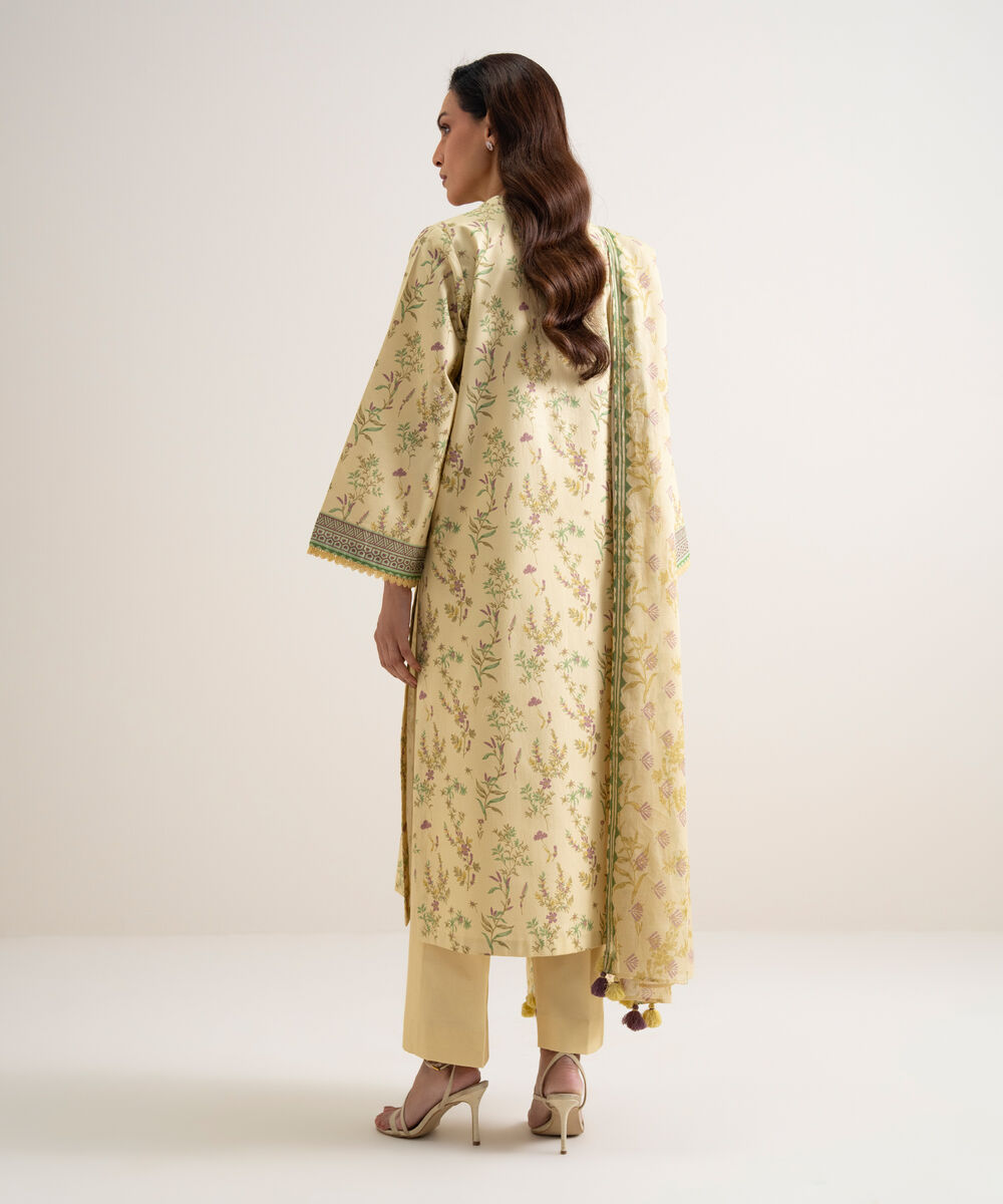 Women's Unstitched Lawn Printed Yellow 3 Piece Suit