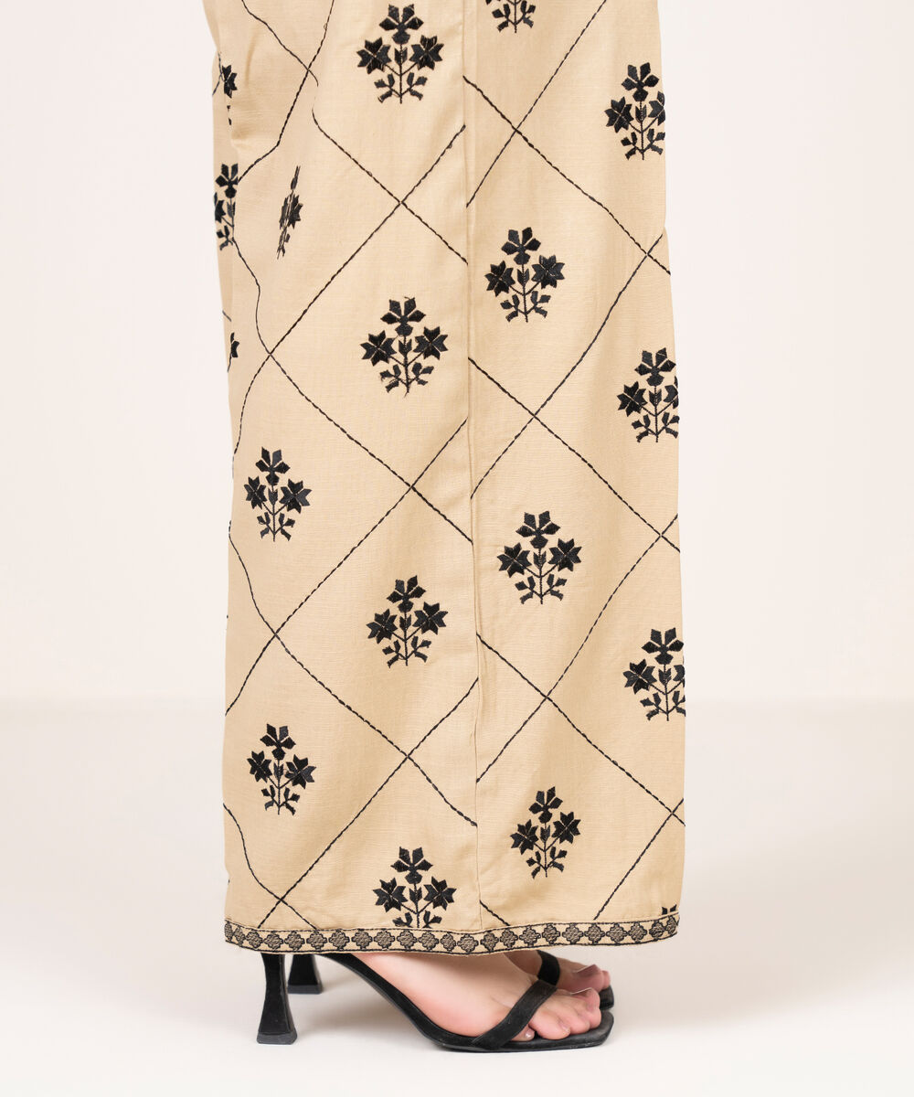 Women's RTW Cotton Viscose Embroidered Beige Culottes