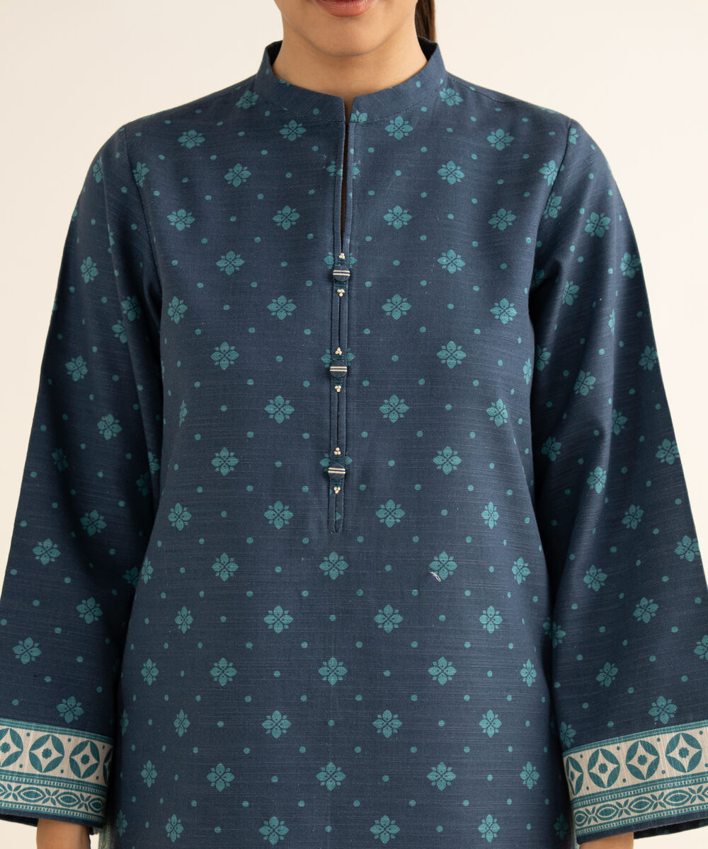 Women's Unstitched Khaddar Printed Blue 2 Piece Suit