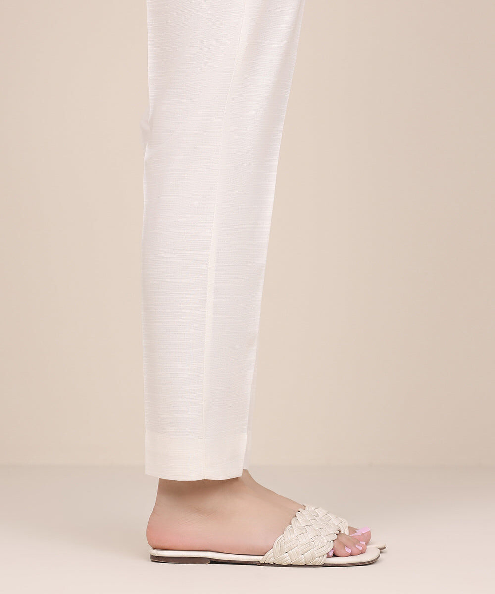 Women's Pret Khaddar Off White Solid Cigarette Pants