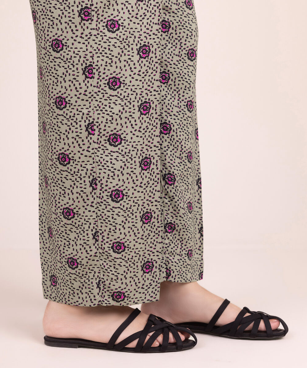 Women's RTW Arabic Dobby Printed Grey Straight Pants