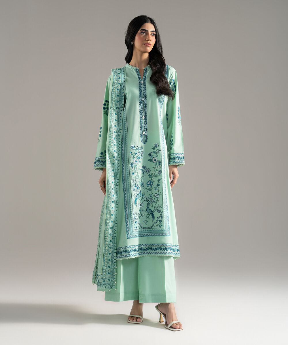 Women's RTW Fine Voil Printed Green Dupatta