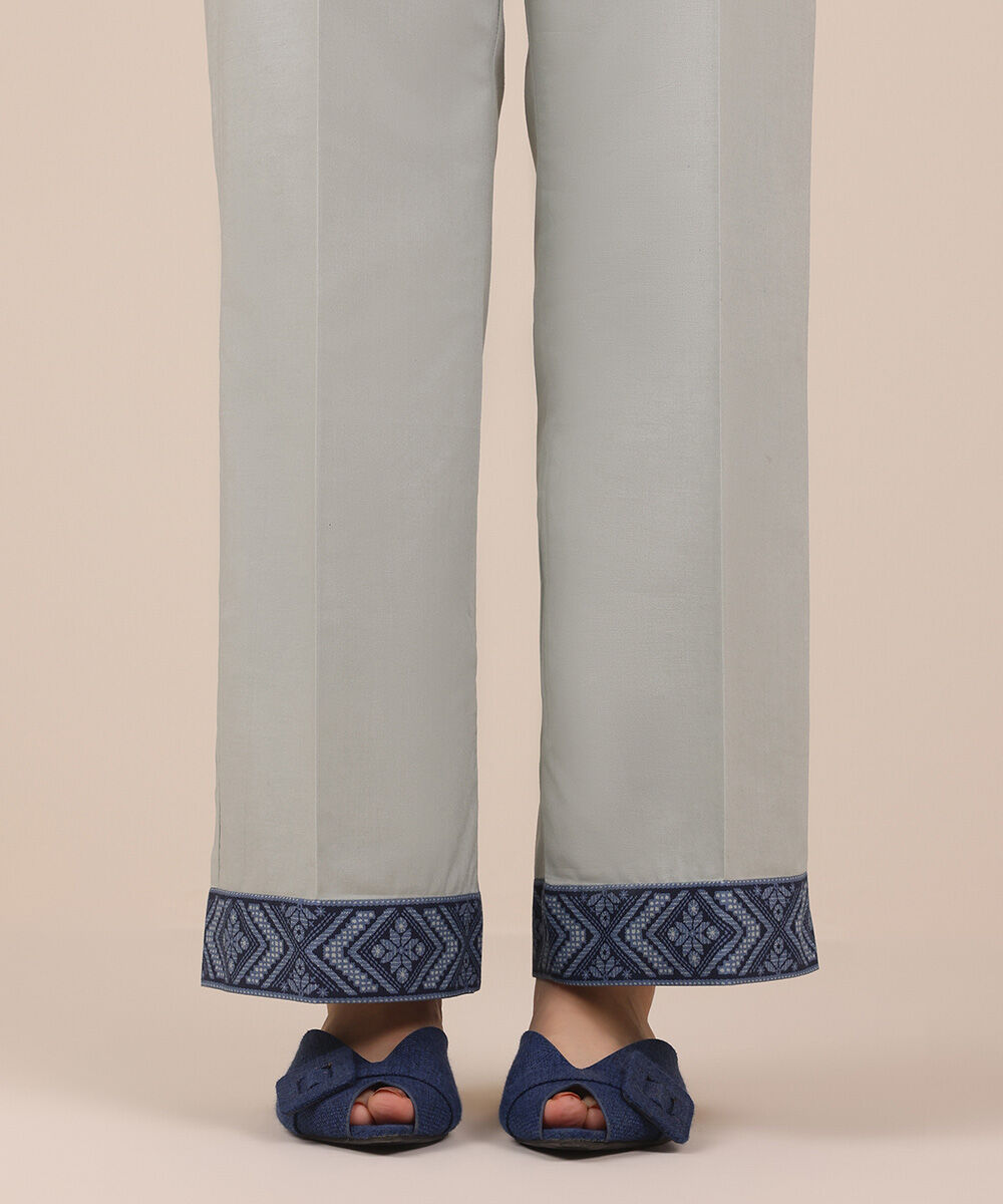 Women's Unstitched Cotton Solid Grey Trousers