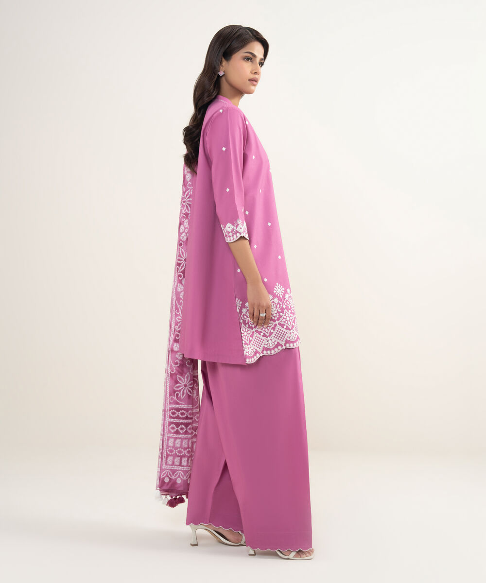 Women's Unstitched Lawn Embroidered Pink 3 Piece Suit