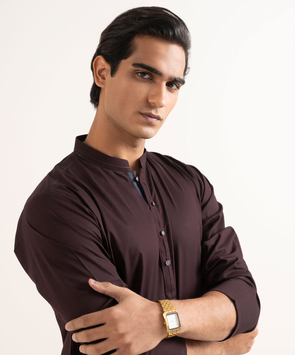 Men's Stitched Premium Cotton Maroon Suit