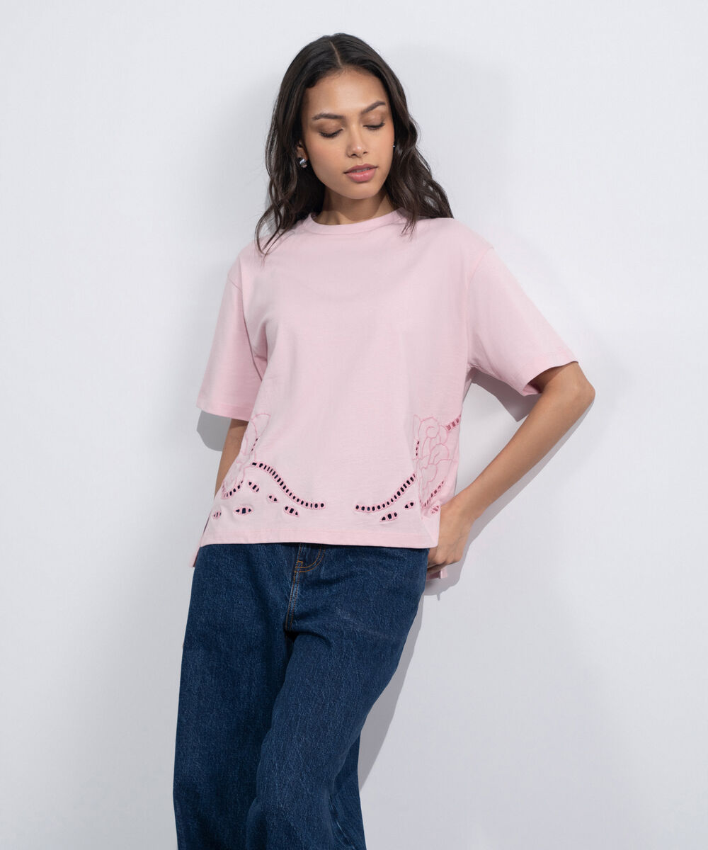 Women's Western Light Pink Broiderie Anglaise T-Shirt